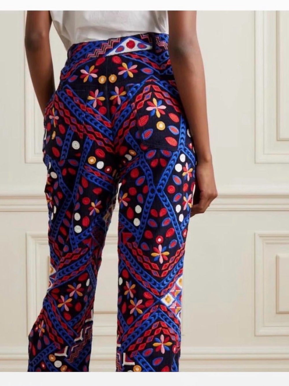 NWT FARM Rio Corduroy Multicolor Embroidered Pants